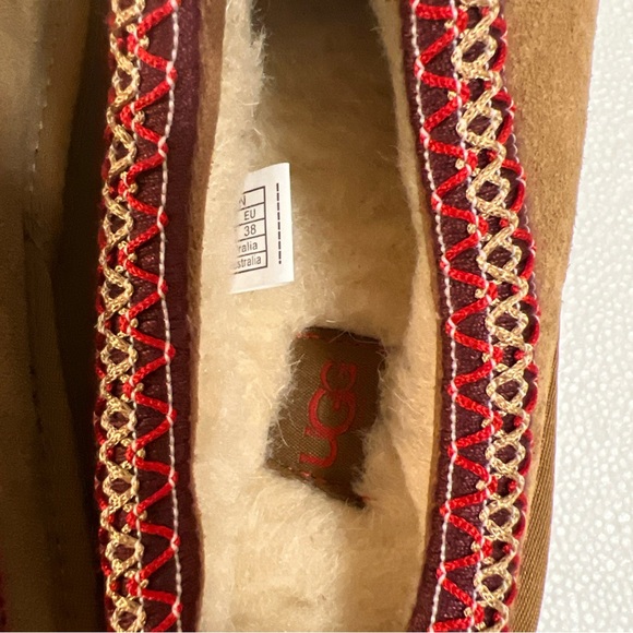 UGG Tan Slippers with Red Trim - Picture 7 of 12